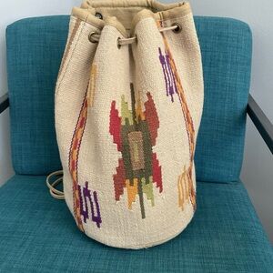 VTG EMPRESS Woven Fabric Bucket Bag Over Shoulder Sling Strap Southwestern BOHO